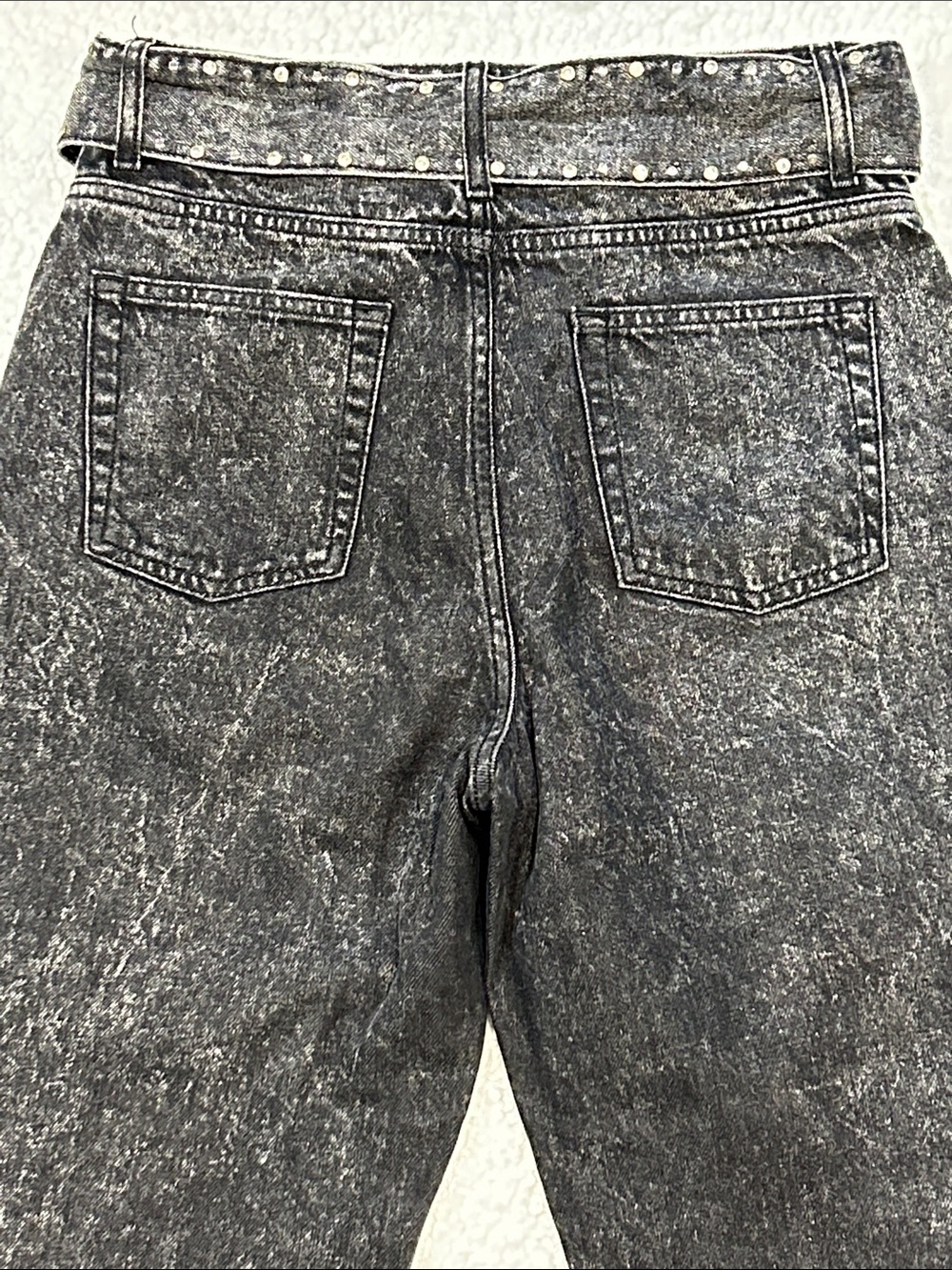 Sandro Fredd Black Acid Wash Jeans size 6 Studded Crystal Belt Straight Leg - Picture 10 of 14